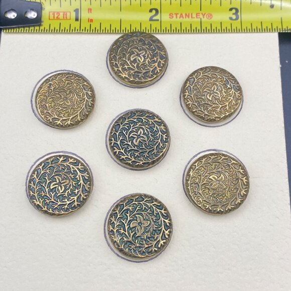 Antique Brass Floral Button Set 7 Victorian Art Nouveau Raised Vine Patina c1900 - Picture 4 of 6
